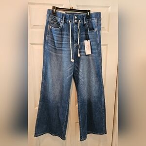 Moco Boutique Tummy Control Wide Leg Drawstring Jeans